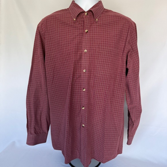 L.L. Bean Other - LL Bean Mens Red Grey Micro Plaid Long Sleeve Button Down Shirt Large Regular